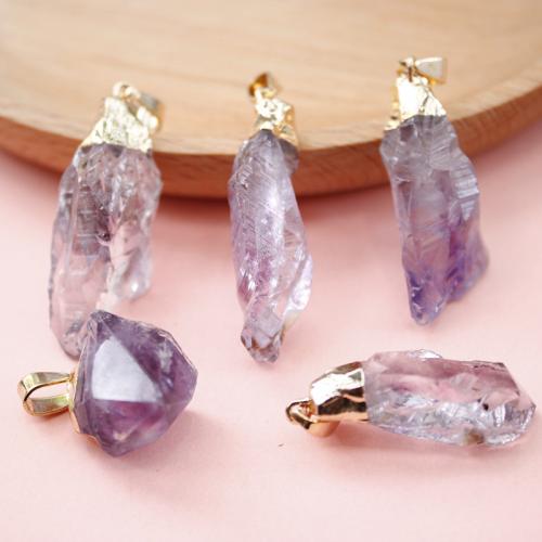 Natural Quartz Pendants, Amethyst, irregular, plated, DIY The size of the pendant is about 20-50mm 