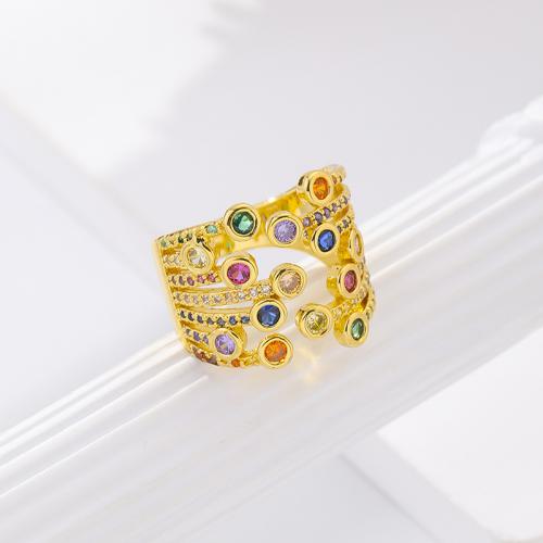 Cubic Zirconia Micro Pave Brass Finger Ring, gold color plated, fashion jewelry & micro pave cubic zirconia & for woman, mixed colors, Inner Approx 20mm 