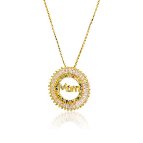 Cubic Zircon Micro Pave Brass Necklace, with 5CM extender chain, Round, gold color plated, fashion jewelry & micro pave cubic zirconia & for woman, mixed colors cm 
