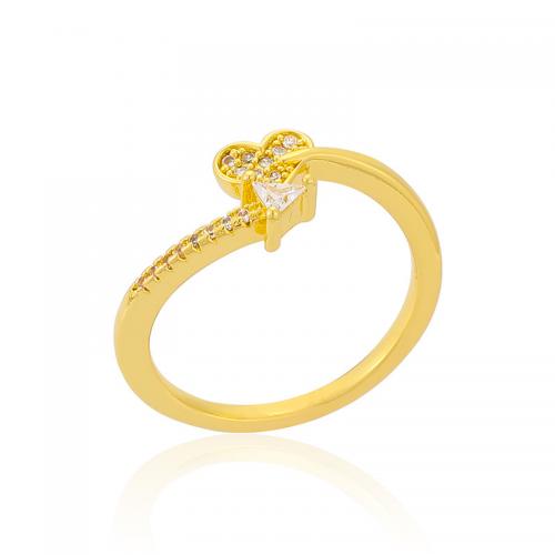 Cubic Zirconia Micro Pave Brass Finger Ring, Heart, gold color plated, fashion jewelry & micro pave cubic zirconia & for woman, Inner Approx 22mm 