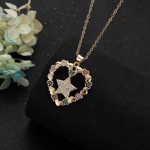 Cubic Zircon Micro Pave Brass Necklace, with 5CM extender chain, Heart, gold color plated, fashion jewelry & micro pave cubic zirconia & for woman cm 