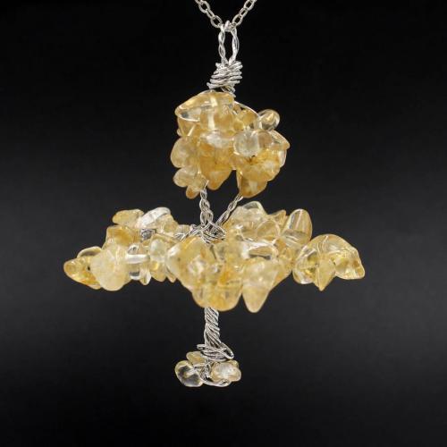 Gemstone Brass Pendants, Natural Stone, with Brass & Zinc Alloy, Tree, DIY 