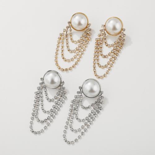 Zinc Alloy Rhinestone Drop Earring, with Plastic Pearl, plated, fashion jewelry & for woman & with rhinestone 