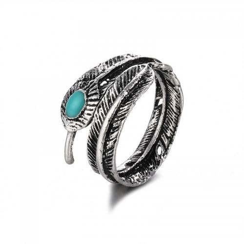 Turquoise Zinc Alloy Finger Ring, with turquoise, Feather, plated, fashion jewelry & Unisex, original color [