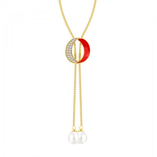 Cubic Zircon Micro Pave Brass Necklace, plated, micro pave cubic zirconia & for woman & enamel Approx 45-50 cm 