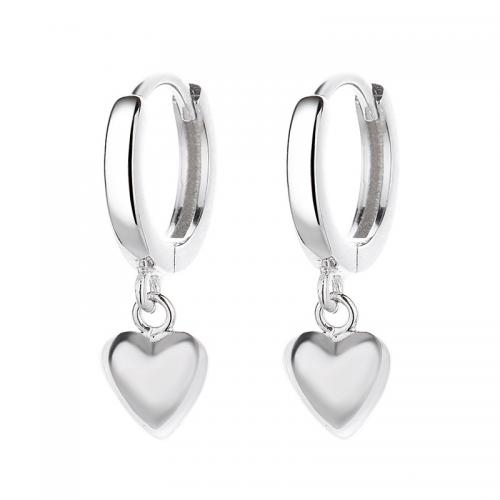Sterling Silver Drop Earring, 925 Sterling Silver, Heart, plated, for woman The outer diameter is 11.4 mm and the inner diameter is 8.5 mm 