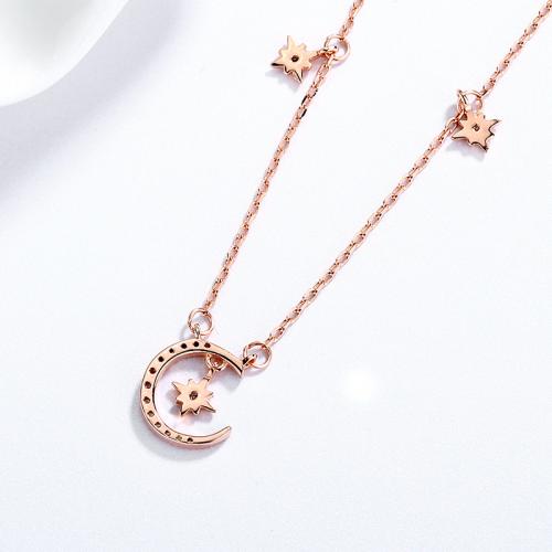 Cubic Zircon Micro Pave Sterling Silver Necklace, 925 Sterling Silver, with 5CM extender chain, plated, micro pave cubic zirconia & for woman, rose gold color Approx 40 cm 