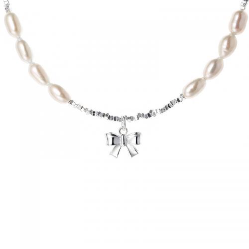 Sterling Silver Jewelry Necklace, 925 Sterling Silver, with Plastic Pearl, with 6CM extender chain, plated, for woman, silver color Approx 41 cm 