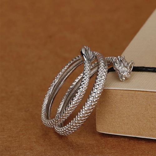 925 Sterling Silver Cuff Finger Ring, Dragon, platinum plated, Korean style & for woman, US Ring 