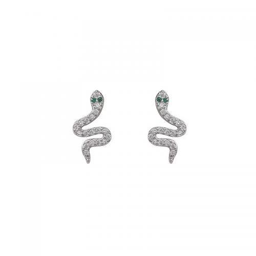 925 Sterling Silver Stud Earring, Snake, platinum plated, Korean style & micro pave cubic zirconia & for woman 