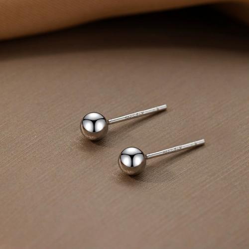 925 Sterling Silver Stud Earring, Round, Korean style & for woman, 5mm 