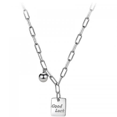925 Sterling Silver Necklace, with 2inch extender chain, Geometrical Pattern, platinum plated, with letter pattern & for woman Approx 15.4 Inch 