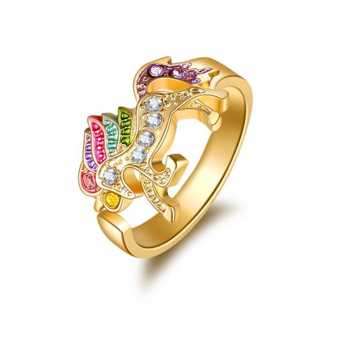 Anillo de dedo de aleación de Zinc, Unicornio, chapado, Joyería & para mujer & con diamantes de imitación, más colores para la opción, Vendido por UD