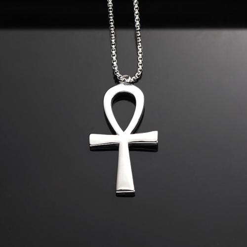Titanium Steel Jewelry Necklace, Cross, polished, fashion jewelry & for man, original color Approx 60 cm 