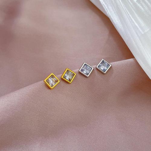 Titanium Steel Earrings, Square, fashion jewelry & micro pave cubic zirconia & for woman 10mm 