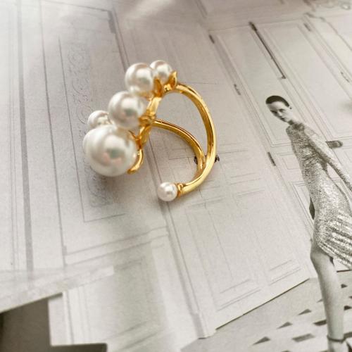 Brass Finger Ring, with Plastic Pearl, handmade, fashion jewelry & for woman, golden, inner diameter 17mm 