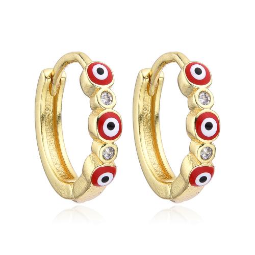 Evil Eye Earrings, Brass, with Cubic Zirconia, Donut, gold color plated, fashion jewelry & evil eye pattern & for woman & enamel 16mm 