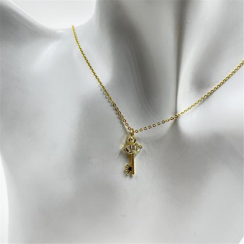 Cubic Zircon Micro Pave Brass Necklace, Key, plated, fashion jewelry & micro pave cubic zirconia & for woman Approx 45 cm 