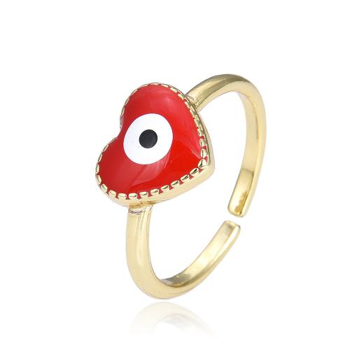 Evil Eye Jewelry Finger Ring, Brass, Heart, gold color plated, fashion jewelry & evil eye pattern & for woman & enamel Inner Approx 18mm 