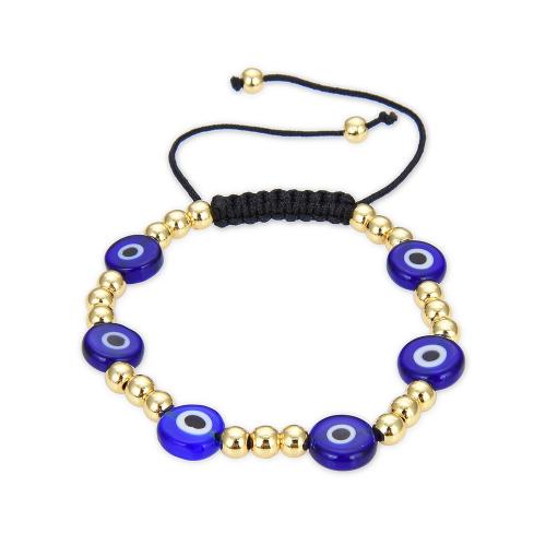 Evil Eye Bracelet Bijoux, laiton, avec Cordon de noeud & chalumeau, Placage de couleur d'or, Réglable & bijoux de mode & unisexe & motif de mauvais œil, plus de couleurs à choisir, Vendu par PC