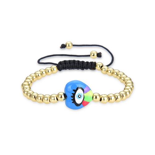 Evil Eye Jewelry Bracelet, Brass, with Knot Cord & Lampwork, Heart, gold color plated, Adjustable & fashion jewelry & Unisex & evil eye pattern 