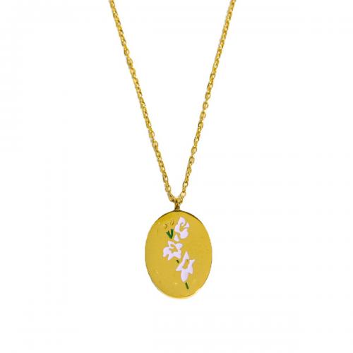 Titanium Steel Jewelry Necklace, with 5CM extender chain, gold color plated & for woman & enamel cm 
