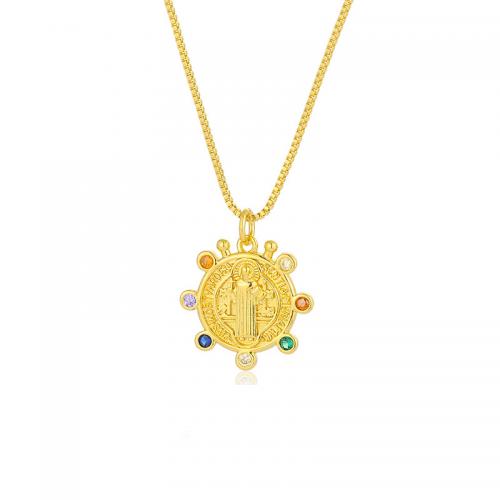 Корень Циркон Микро вымощает латунь ожерелье, Латунь, плакирован золотом, разные стили для выбора & инкрустированное микро кубического циркония & Женский, Много цветов для выбора, длина:45 см, продается PC