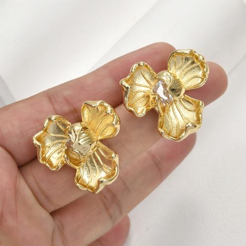 Brass Earring Stud Component, Flower, plated, DIY 