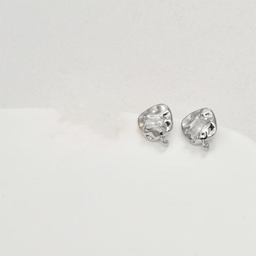 Brass Earring Stud Component, plated, DIY & micro pave cubic zirconia, silver color 