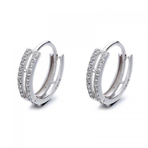 Cubic Zirconia Micro Pave Sterling Silver Earring, 925 Sterling Silver, plated, micro pave cubic zirconia & for woman The outer diameter is 14mm, the inner diameter is 11.3 mm 