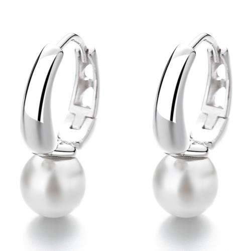 Huggie Hoop Drop Earring, 925 Sterling Silver, with Shell Pearl, plated, for woman 
