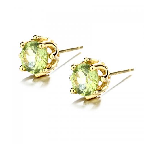 Sterling Silver Stud Earring, 925 Sterling Silver, with Peridot Stone, plated, for woman 