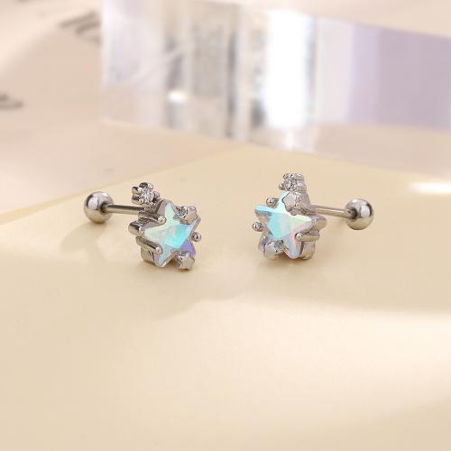 Cubic Zirconia Micro Pave Brass Earring, with Moonstone, plated, micro pave cubic zirconia & for woman, platinum color 