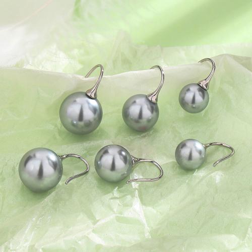 Brass Drop Earring, with Plastic Pearl, plated & for woman, silver color 