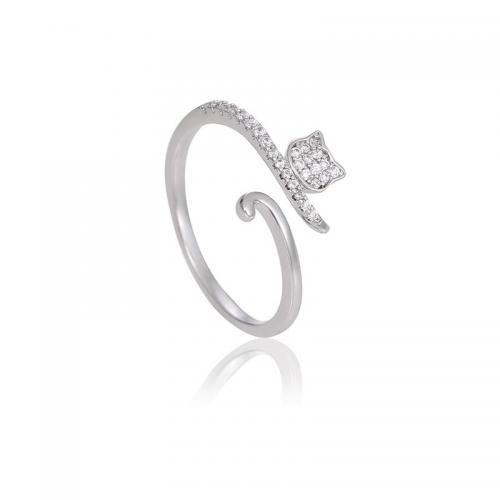 Cubic Zirconia Micro Pave Brass Finger Ring, plated, micro pave cubic zirconia & for woman, platinum color 