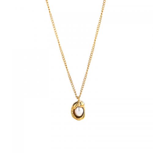 Collier de bijoux de titane, Acier titane, avec perle de plastique, Plaqué or 18K, bijoux de mode & pour femme, doré Environ 45 cm, Vendu par brin