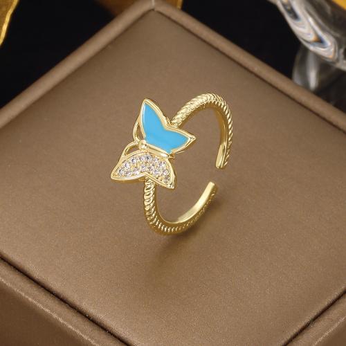 Cubic Zirconia Micro Pave Brass Finger Ring, Butterfly, fashion jewelry & micro pave cubic zirconia & for woman & enamel 