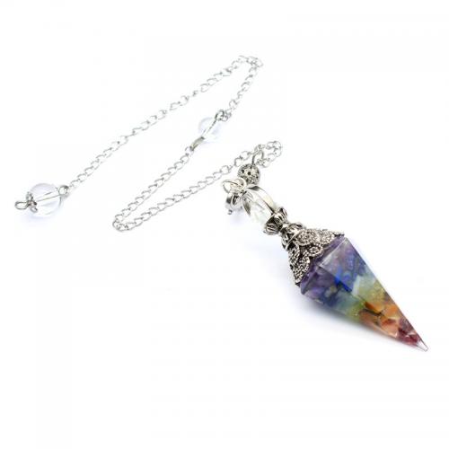 Natural Stone Pendulum, with Brass, Conical, silver color plated pendant chain length 20cm 