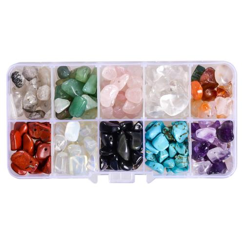 Edelstein-Chips, Natürlicher Kies, mit Kunststoff Kasten, Einbrennlack, DIY & 10 Zellen, gemischte Farben, box:13x6.8x2.2cm,beads:6-10mm, verkauft von PC