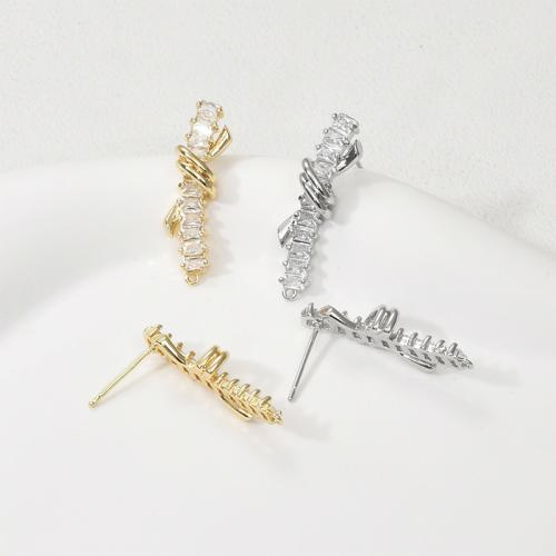 Brass Earring Stud Component, plated, DIY & micro pave cubic zirconia 