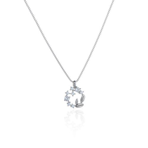Cubic Zircon Micro Pave Sterling Silver Necklace, 925 Sterling Silver, with 5CM extender chain, plated, micro pave cubic zirconia & for woman, platinum color Approx 40 cm 