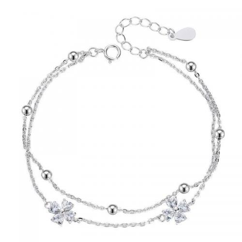 Cubic Zirconia Sterling Silver Bracelets, 925 Sterling Silver, with 2CM extender chain, plated, micro pave cubic zirconia & for woman, platinum color Approx 16 cm 