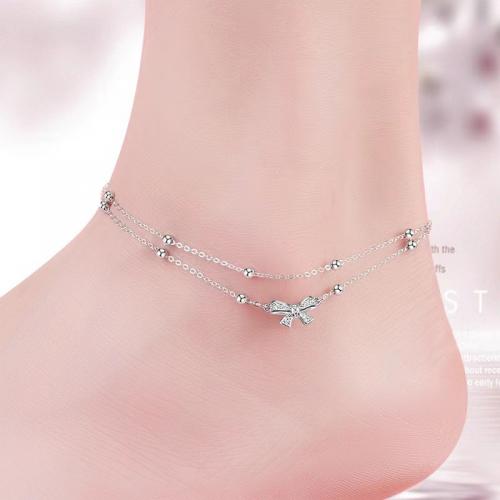 Fashion Jewelry Anklet, 925 Sterling Silver, with 3CM extender chain, plated, micro pave cubic zirconia & for woman, platinum color Approx 21 cm 