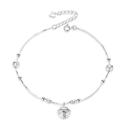 Fashion Jewelry Anklet, 925 Sterling Silver, with 4CM extender chain, plated, micro pave cubic zirconia & for woman, platinum color Approx 22 cm 