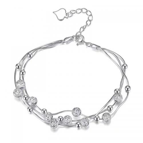 Sterling Silver Bracelets, 925 Sterling Silver, with 3.5CM extender chain, plated, for woman, silver color Approx 17 cm 