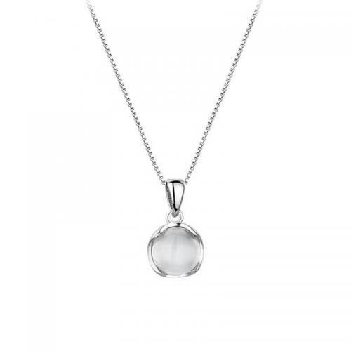 Sterling Silver Jewelry Necklace, 925 Sterling Silver, with White Chalcedony, with 5CM extender chain, plated, for woman, platinum color Approx 40 cm 