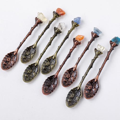 Gemstone Spoon, with Brass, plated, random style spoon length 100-110mm [