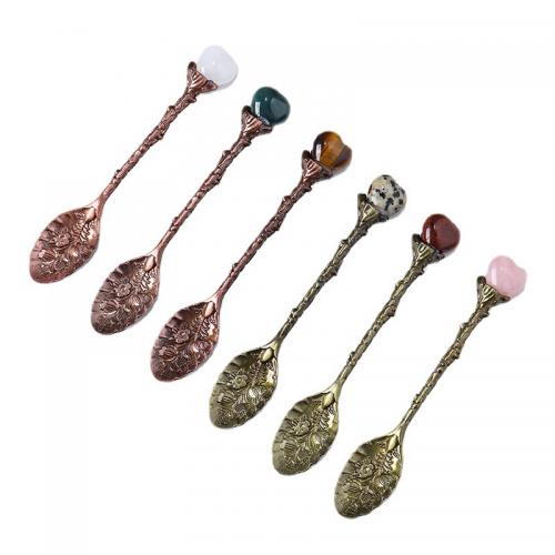 Gemstone Spoon, with Brass, Heart, plated, random style 110mm 