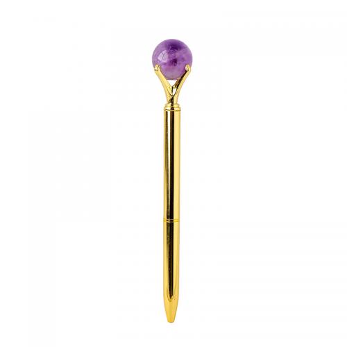 Gemstone Ballpoint Pen, with Zinc Alloy, Magic Wand, gold color plated 145mm 
