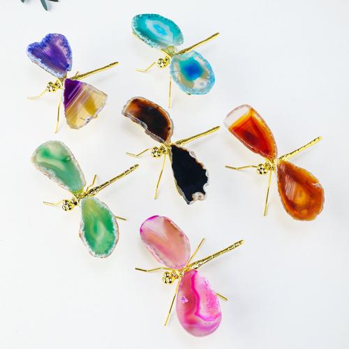 Agate Decoration, with Zinc Alloy, Dragonfly, gold color plated decoration length 100-130mm 